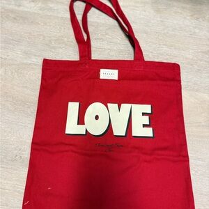 Sezane Red Canvas LOVE Tote with Cream Graphic